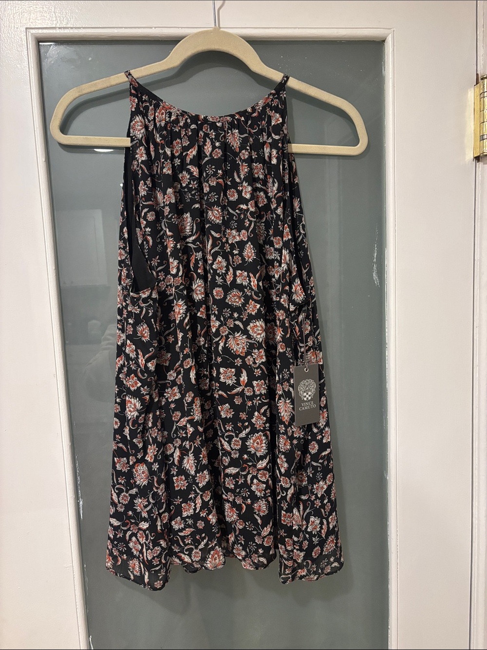 Vince Camuto Black Floral Halter Tank Top